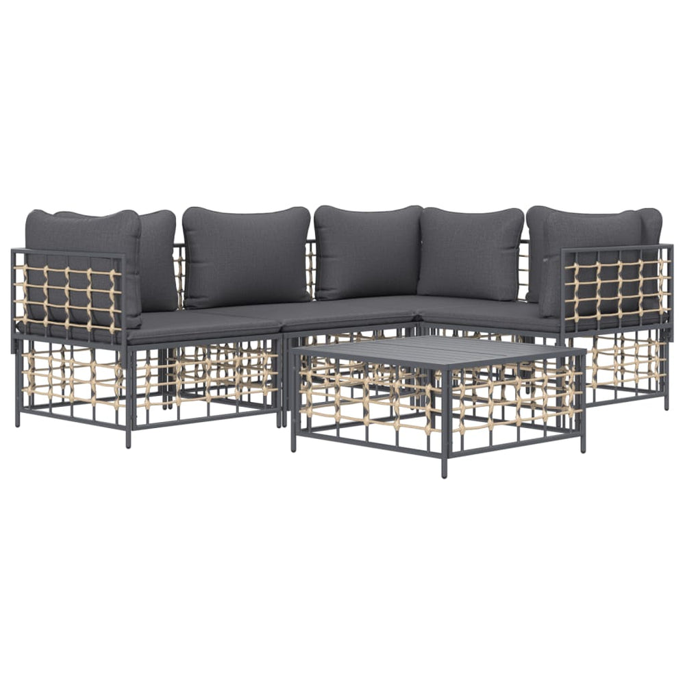 5-delige Loungeset met kussens poly rattan antracietkleurig MeubelReus