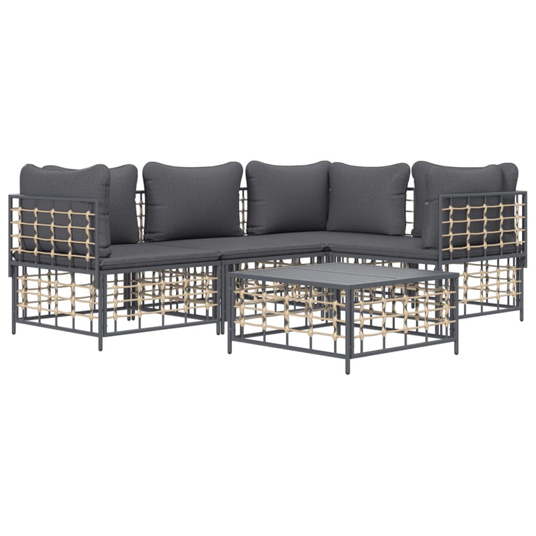 5-delige Loungeset met kussens poly rattan antracietkleurig MeubelReus
