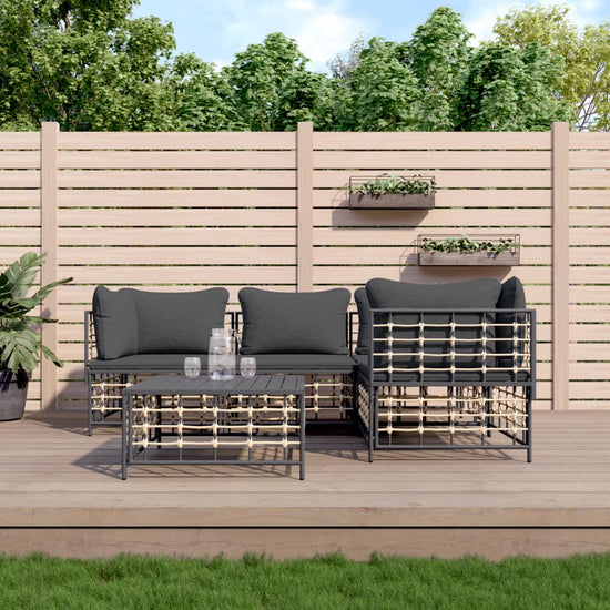 5-delige Loungeset met kussens poly rattan antracietkleurig MeubelReus