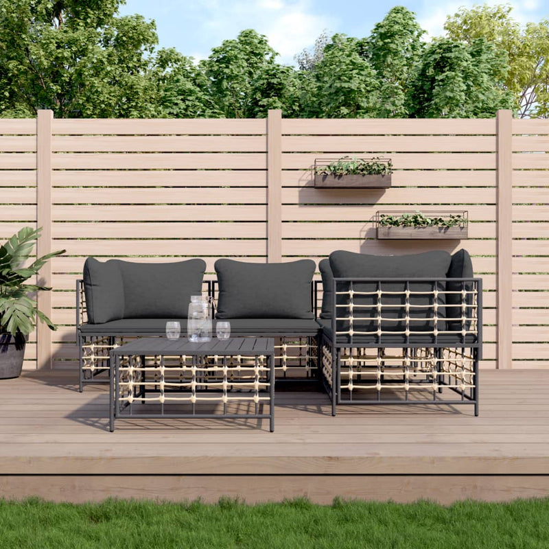 5-delige Loungeset met kussens poly rattan antracietkleurig MeubelReus