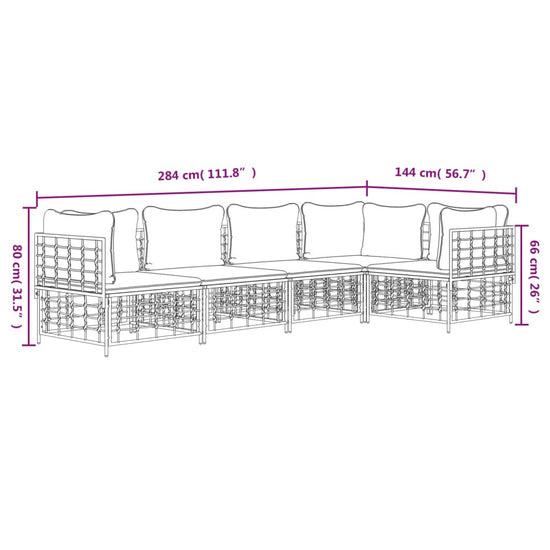 5-delige Loungeset met kussens poly rattan antracietkleurig MeubelReus
