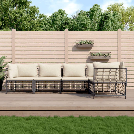 5-delige Loungeset met kussens poly rattan antracietkleurig MeubelReus