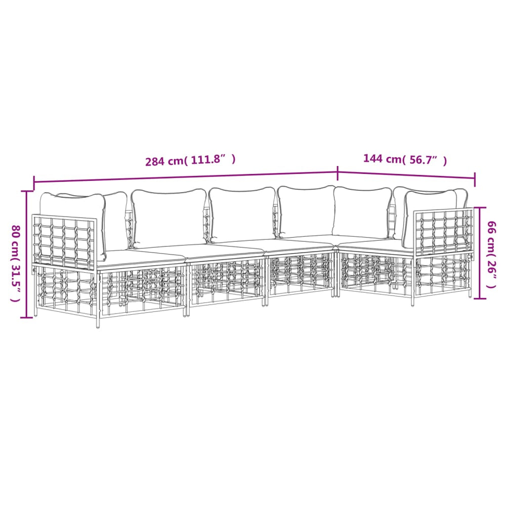 5-delige Loungeset met kussens poly rattan antracietkleurig MeubelReus