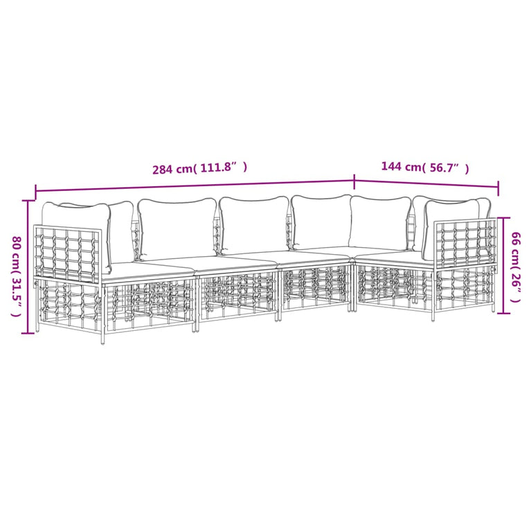 5-delige Loungeset met kussens poly rattan antracietkleurig MeubelReus