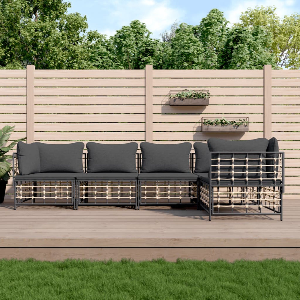 5-delige Loungeset met kussens poly rattan antracietkleurig MeubelReus