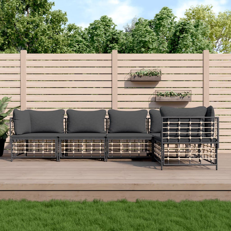 5-delige Loungeset met kussens poly rattan antracietkleurig MeubelReus