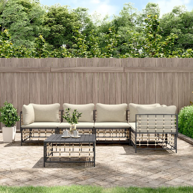 6-delige Loungeset met kussens poly rattan antracietkleurig MeubelReus