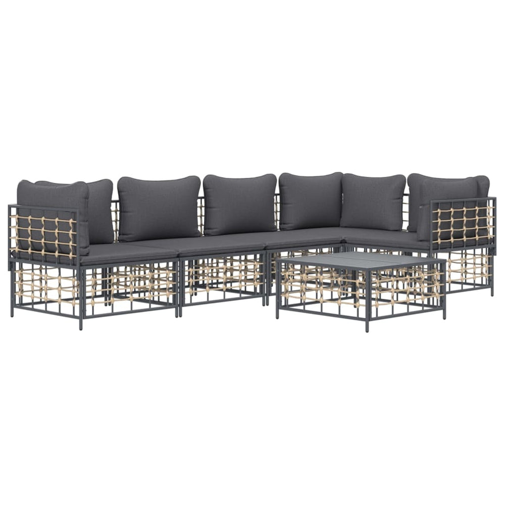 6-delige Loungeset met kussens poly rattan antracietkleurig MeubelReus