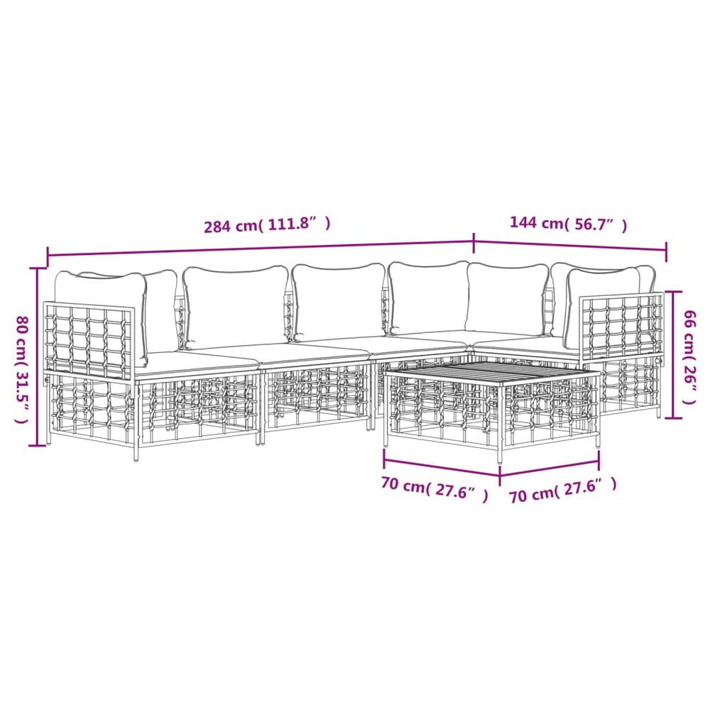 6-delige Loungeset met kussens poly rattan antracietkleurig MeubelReus