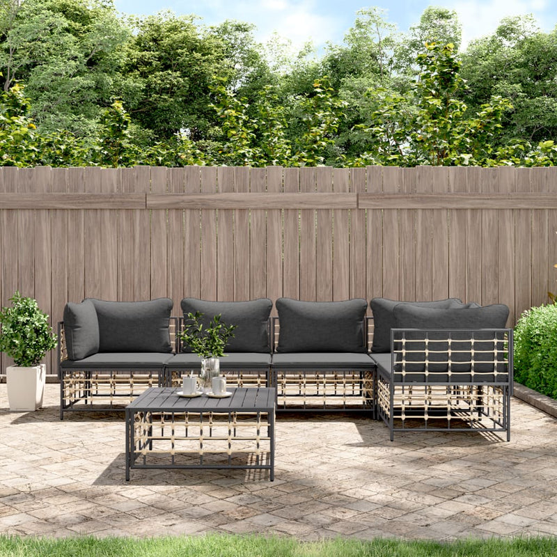 6-delige Loungeset met kussens poly rattan antracietkleurig MeubelReus