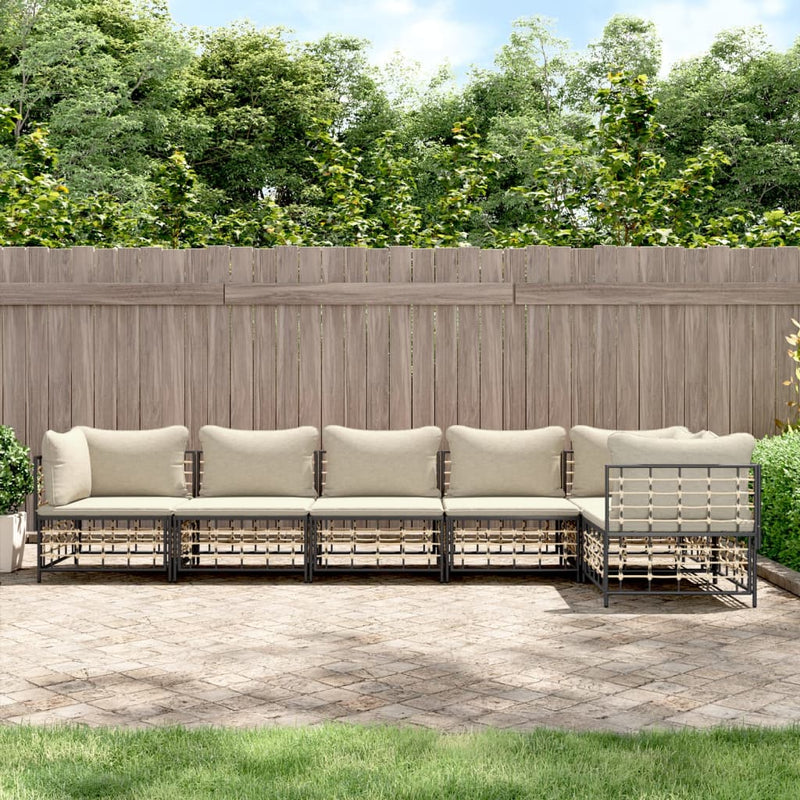 6-delige Loungeset met kussens poly rattan antracietkleurig MeubelReus