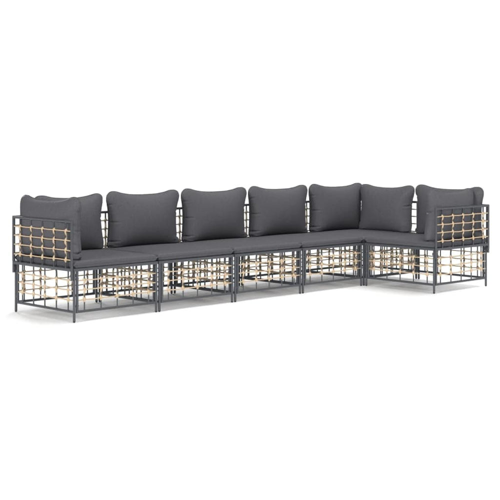 6-delige Loungeset met kussens poly rattan antracietkleurig MeubelReus