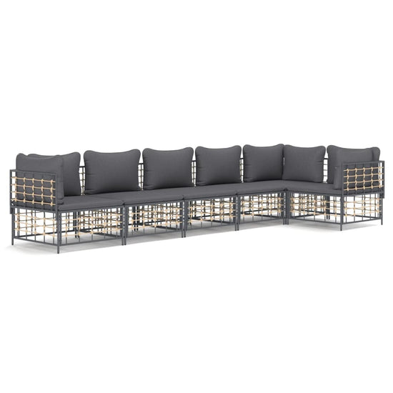 6-delige Loungeset met kussens poly rattan antracietkleurig MeubelReus