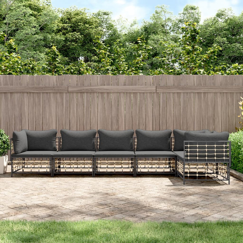 6-delige Loungeset met kussens poly rattan antracietkleurig MeubelReus