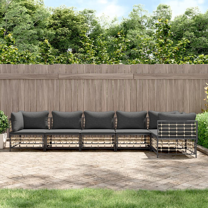 6-delige Loungeset met kussens poly rattan antracietkleurig MeubelReus