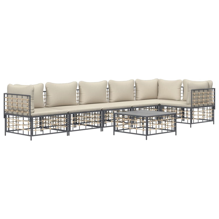 7-delige Loungeset met kussens poly rattan antracietkleurig MeubelReus