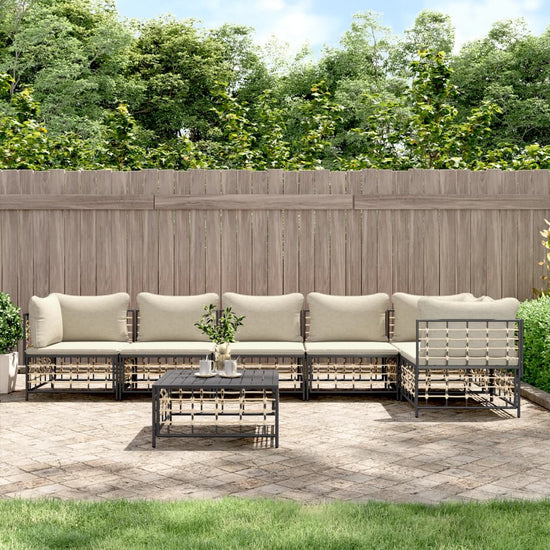7-delige Loungeset met kussens poly rattan antracietkleurig MeubelReus