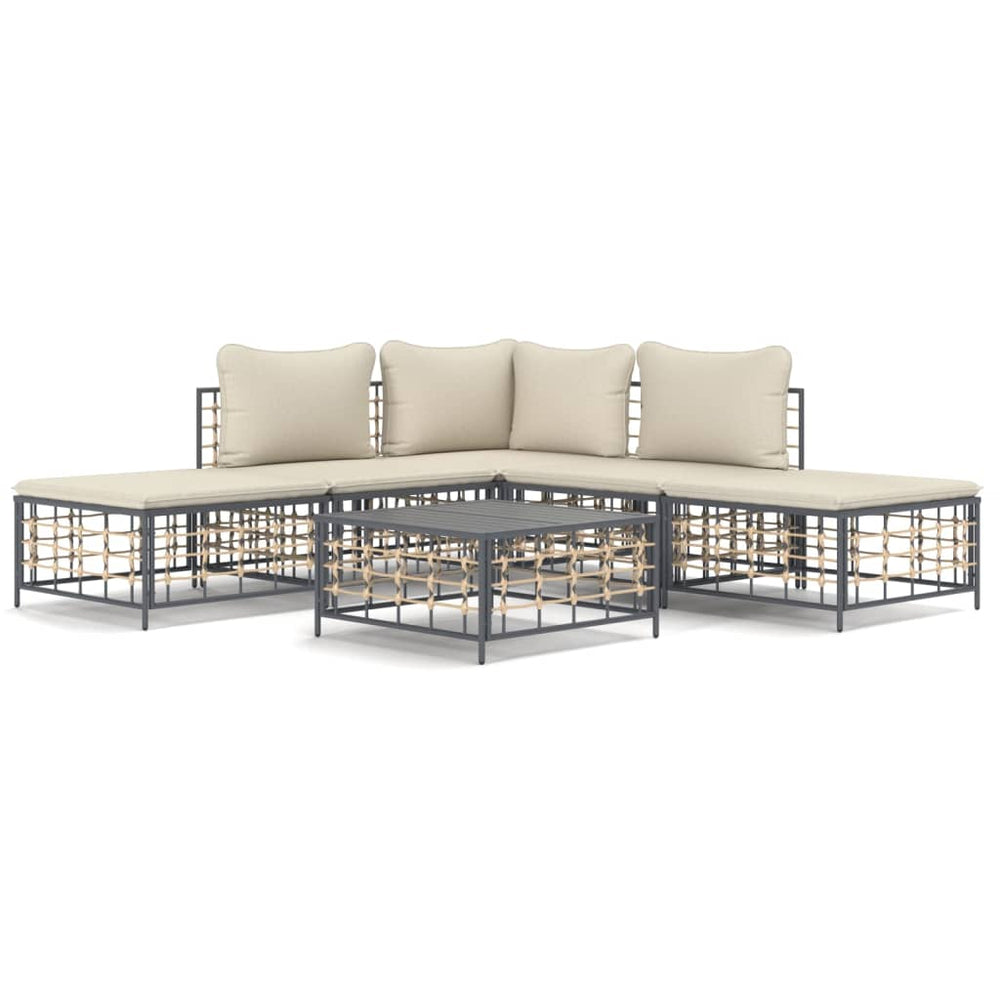 6-delige Loungeset met kussens poly rattan antracietkleurig MeubelReus