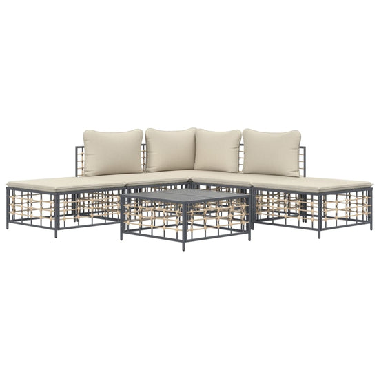 6-delige Loungeset met kussens poly rattan antracietkleurig MeubelReus