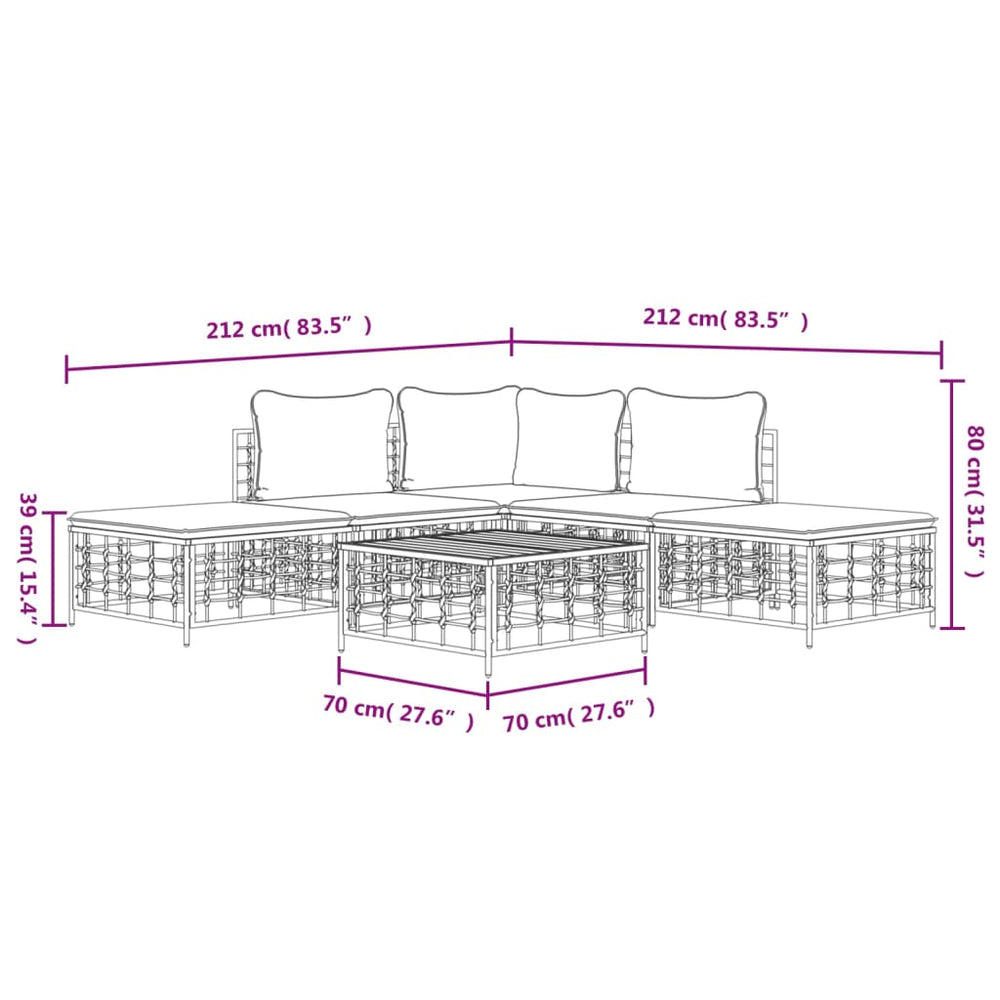 6-delige Loungeset met kussens poly rattan antracietkleurig MeubelReus