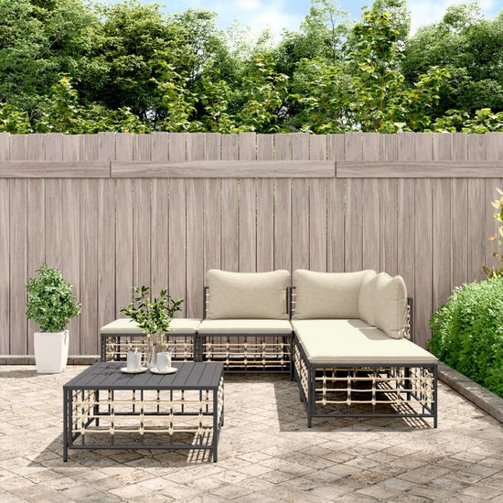 6-delige Loungeset met kussens poly rattan antracietkleurig MeubelReus