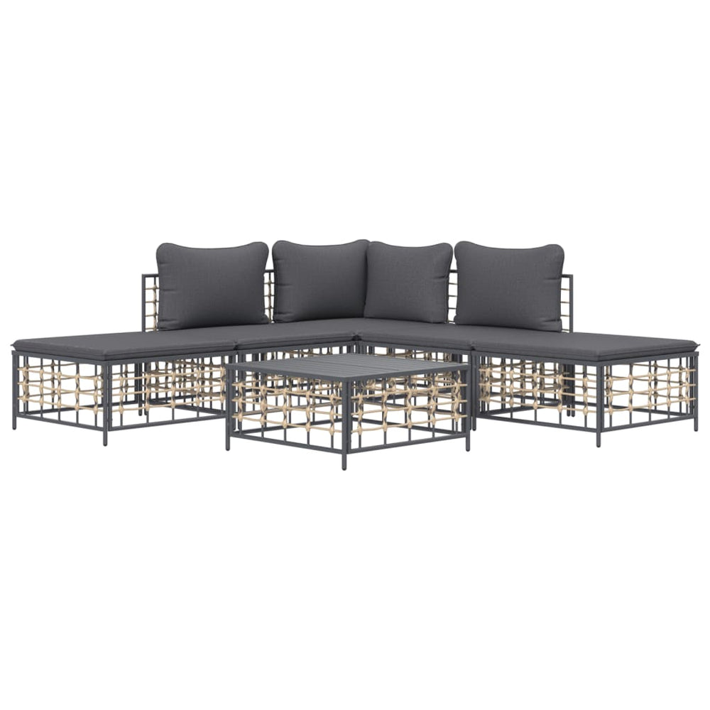 6-delige Loungeset met kussens poly rattan antracietkleurig MeubelReus
