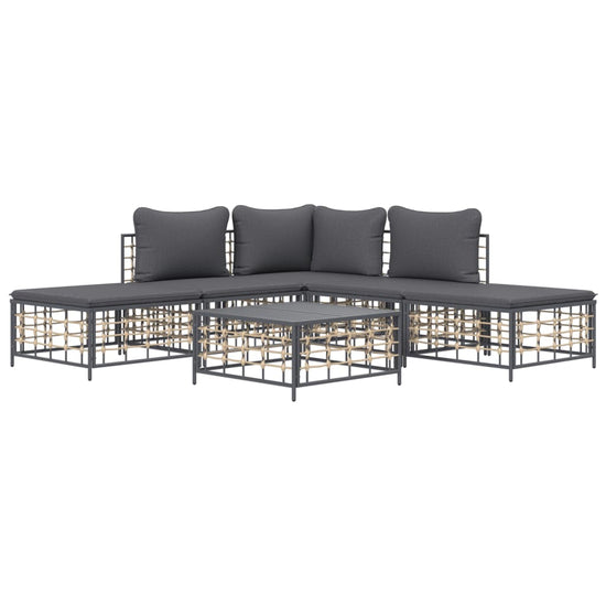 6-delige Loungeset met kussens poly rattan antracietkleurig MeubelReus