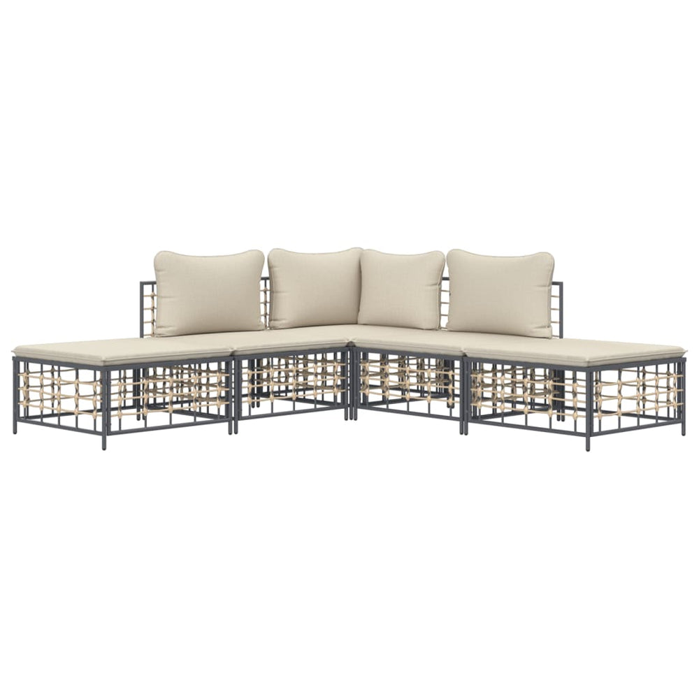 5-delige Loungeset met kussens poly rattan antracietkleurig MeubelReus