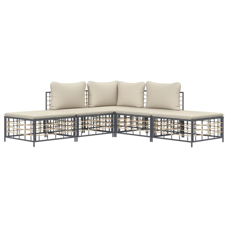 5-delige Loungeset met kussens poly rattan antracietkleurig MeubelReus