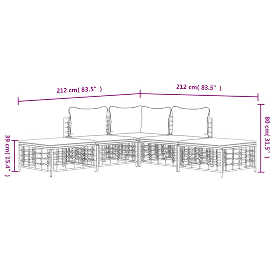 5-delige Loungeset met kussens poly rattan antracietkleurig MeubelReus