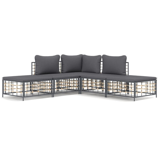 5-delige Loungeset met kussens poly rattan antracietkleurig MeubelReus