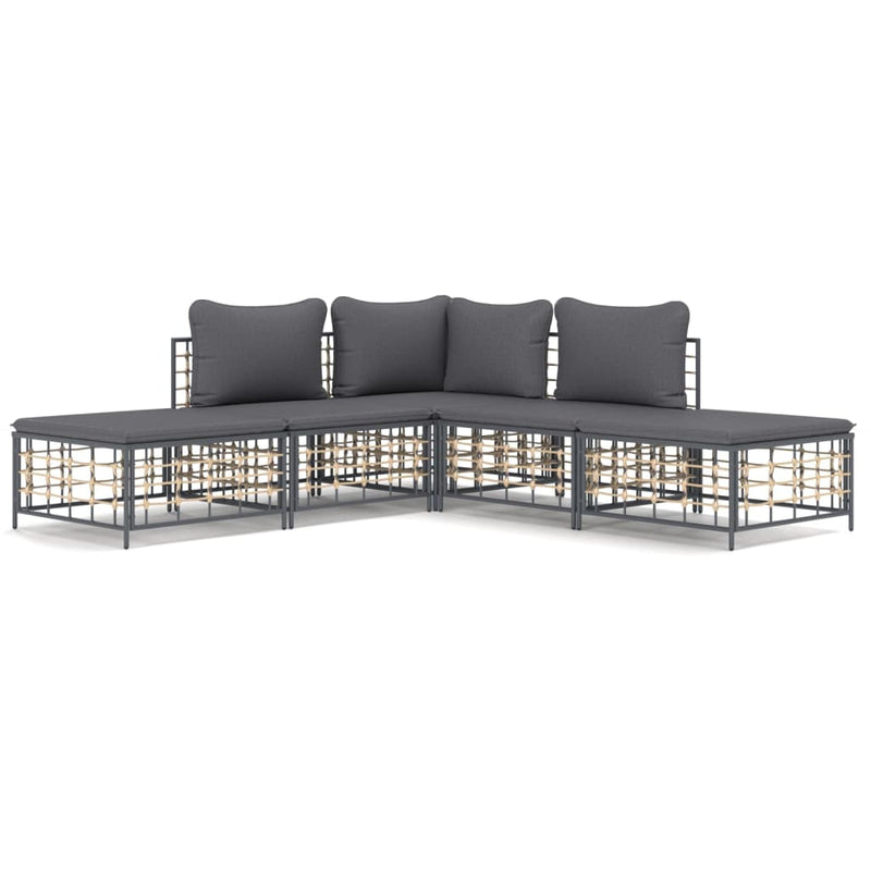 5-delige Loungeset met kussens poly rattan antracietkleurig MeubelReus