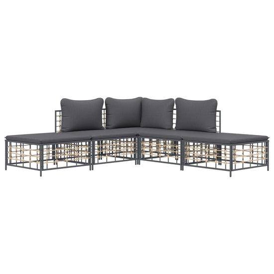 5-delige Loungeset met kussens poly rattan antracietkleurig MeubelReus