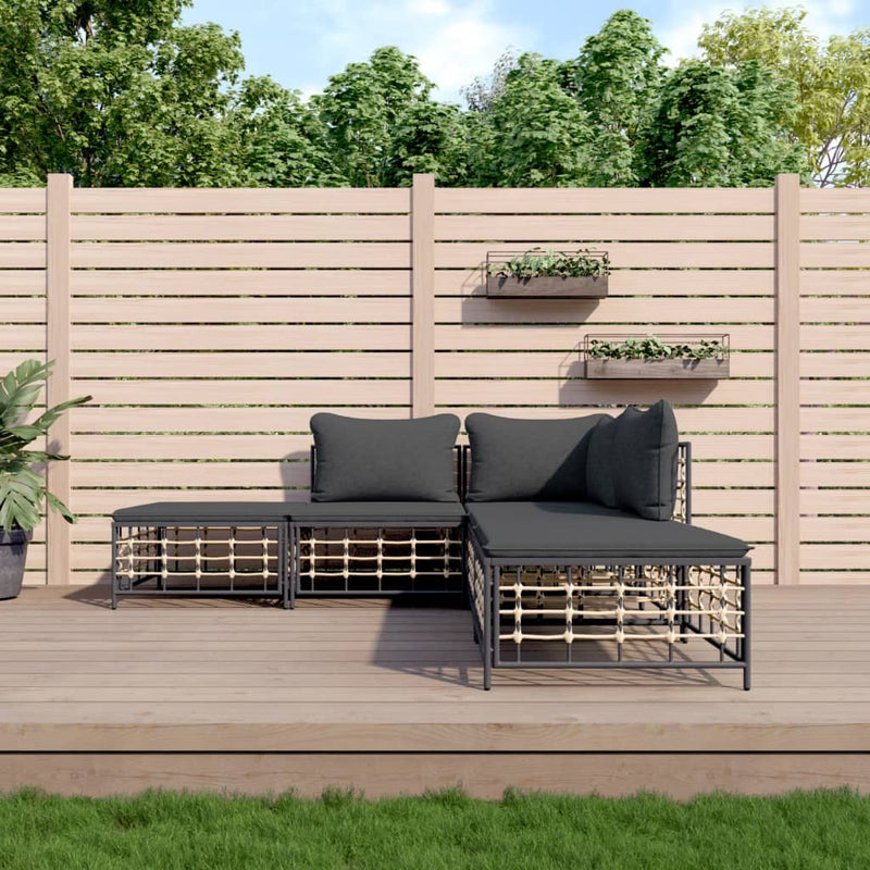 5-delige Loungeset met kussens poly rattan antracietkleurig MeubelReus