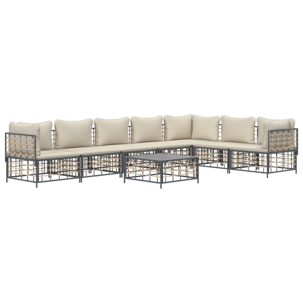 8-delige Loungeset met kussens poly rattan antracietkleurig 