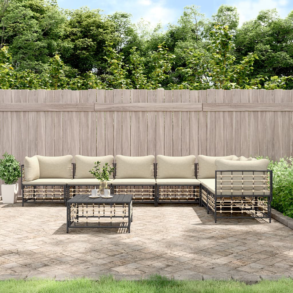 8-delige Loungeset met kussens poly rattan antracietkleurig 