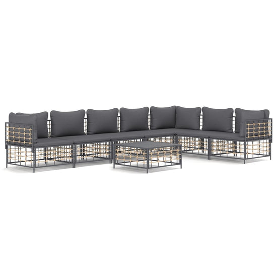8-delige Loungeset met kussens poly rattan antracietkleurig 