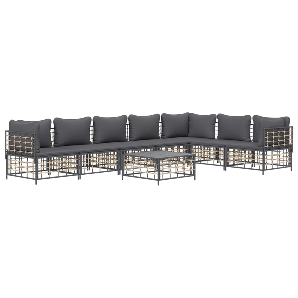 8-delige Loungeset met kussens poly rattan antracietkleurig 
