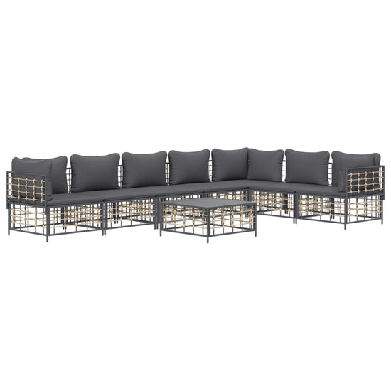 8-delige Loungeset met kussens poly rattan antracietkleurig 
