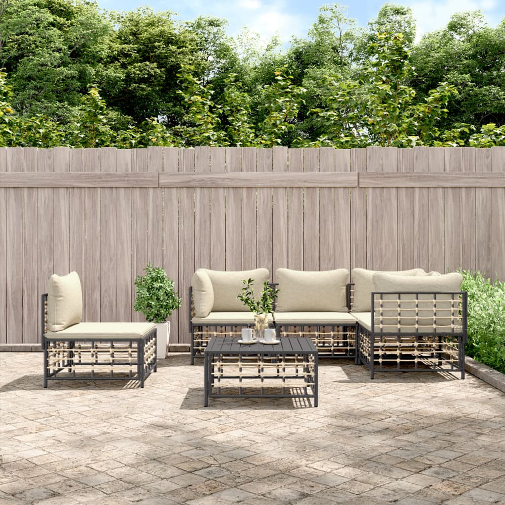 6-delige Loungeset met kussens poly rattan antracietkleurig MeubelReus