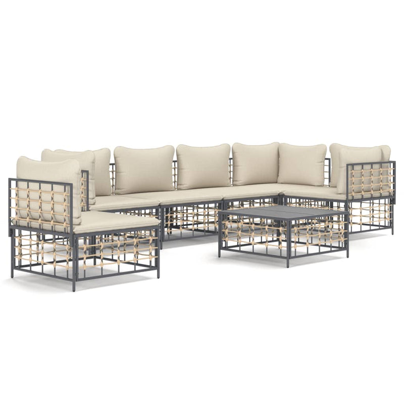 7-delige Loungeset met kussens poly rattan antracietkleurig MeubelReus