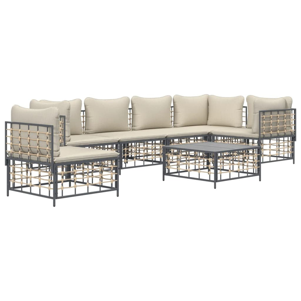 7-delige Loungeset met kussens poly rattan antracietkleurig MeubelReus