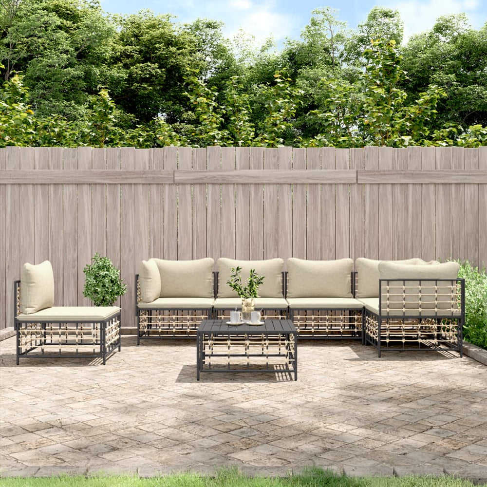 7-delige Loungeset met kussens poly rattan antracietkleurig MeubelReus