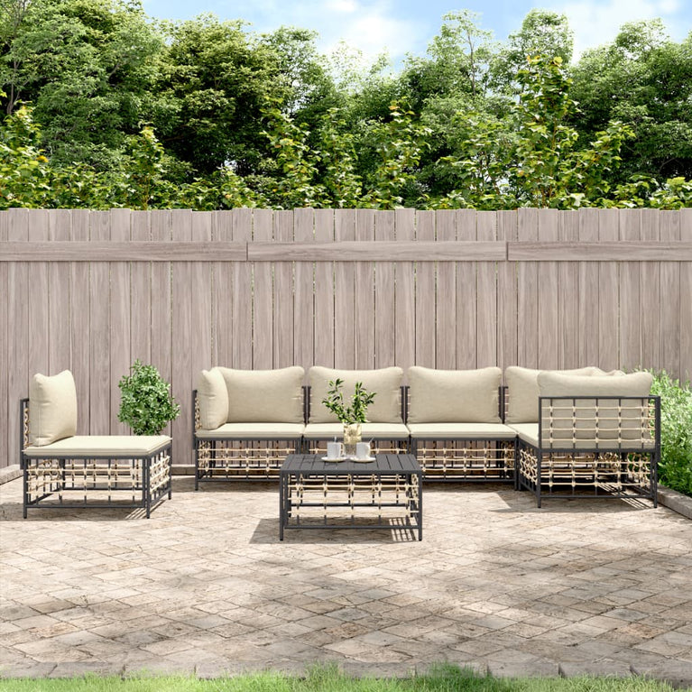 7-delige Loungeset met kussens poly rattan antracietkleurig MeubelReus