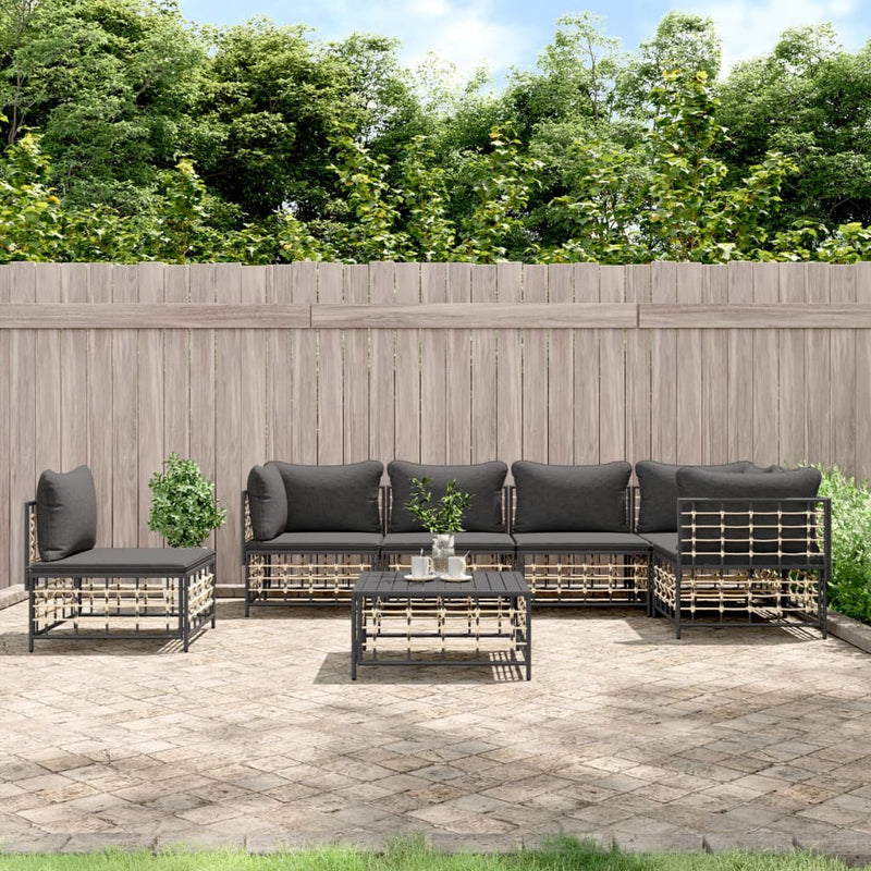 7-delige Loungeset met kussens poly rattan antracietkleurig MeubelReus