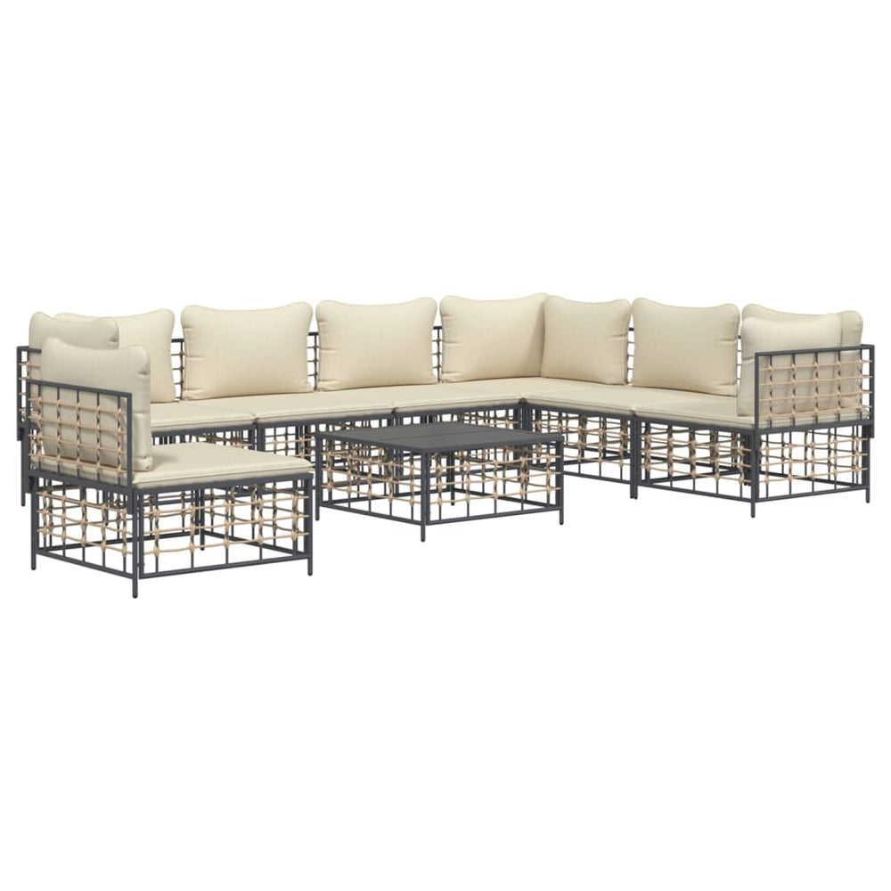 8-delige Loungeset met kussens poly rattan antracietkleurig 