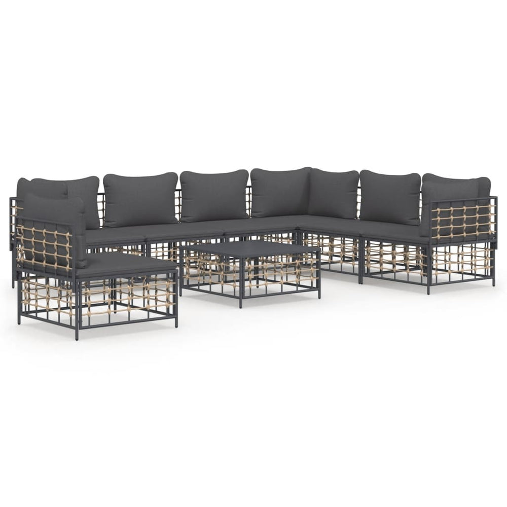 8-delige Loungeset met kussens poly rattan antracietkleurig 