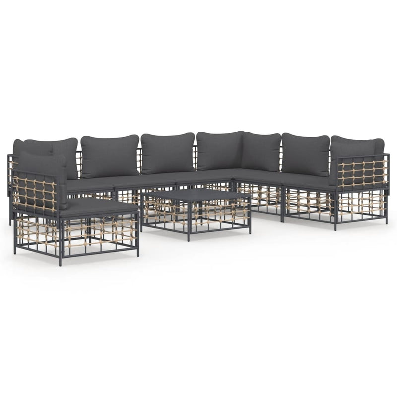 8-delige Loungeset met kussens poly rattan antracietkleurig 