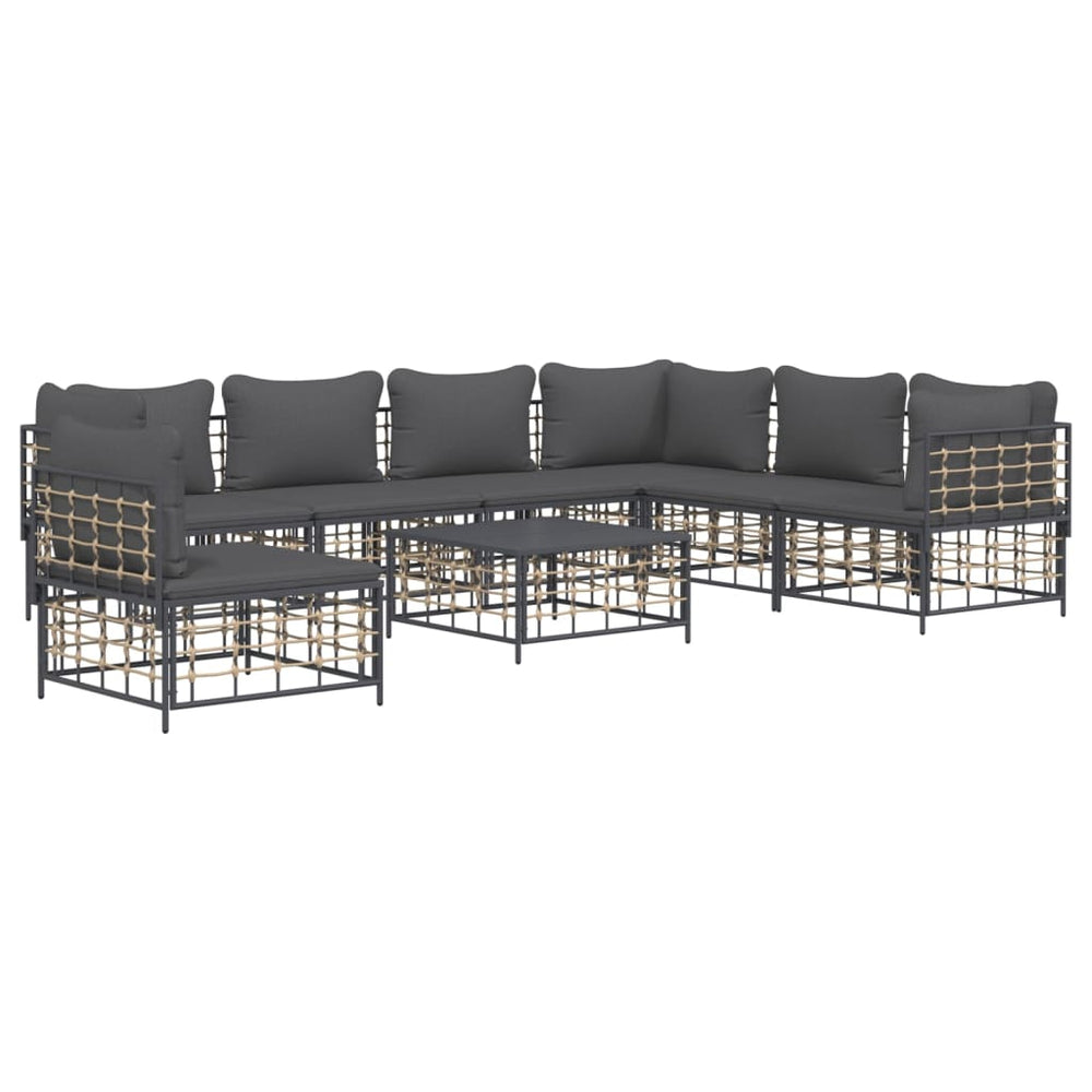 8-delige Loungeset met kussens poly rattan antracietkleurig 