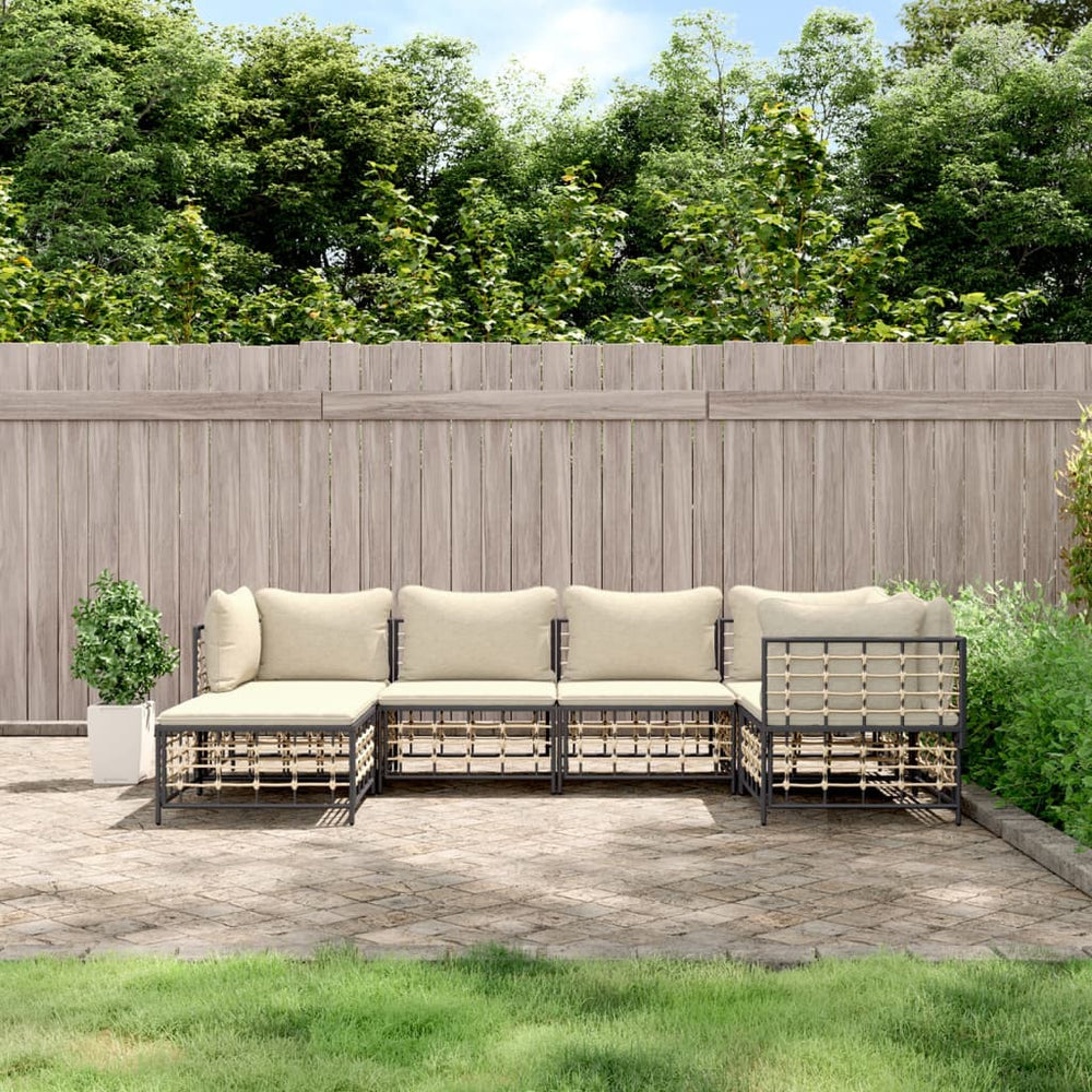 6-delige Loungeset met kussens poly rattan antracietkleurig MeubelReus